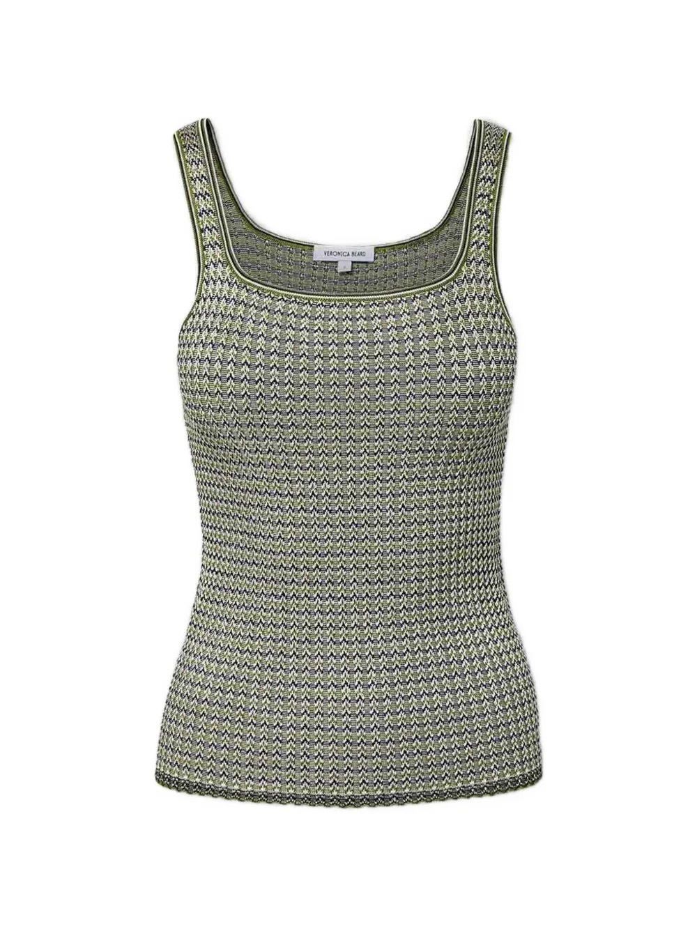 Veronica Beard Olive and Navy Patterned Knit Tank